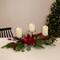 32" Triple Candle Holder With Red Berry & Poinsettia Christmas Décor